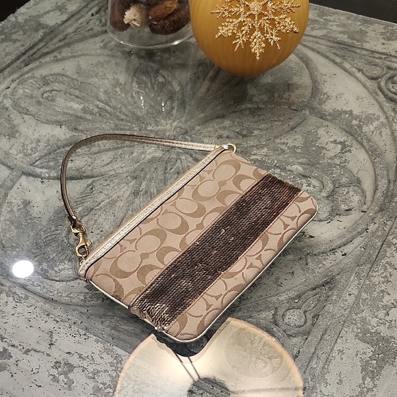 Coach Mini Sequin Monogram Bag Wristlet - Picture 2 of 7